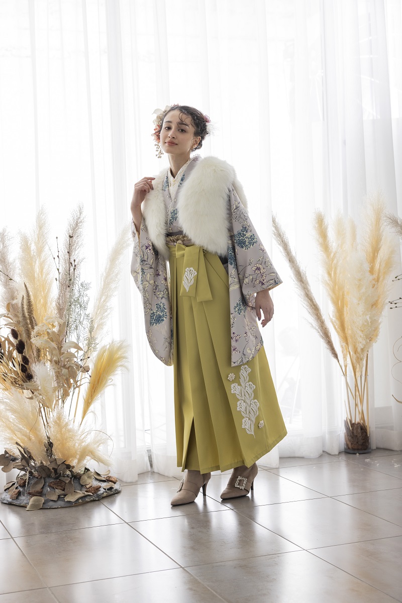 ﾗﾌｨﾈﾓｶ二尺袖/卒業袴　ライラック グレージュRM-141/RH-73【ｸﾞﾚｰｼﾞｭ/ｸﾞﾘｰﾝ】 - 画像 (4)