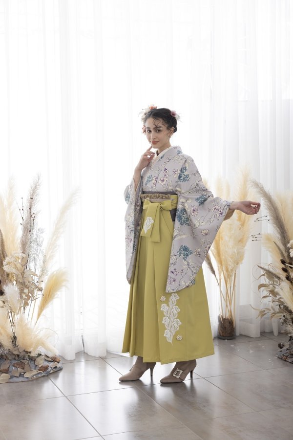 ラフィネモカ二尺袖/卒業袴 ライラック グレージュRM-141/RH-73【グレージュ/グリーン】