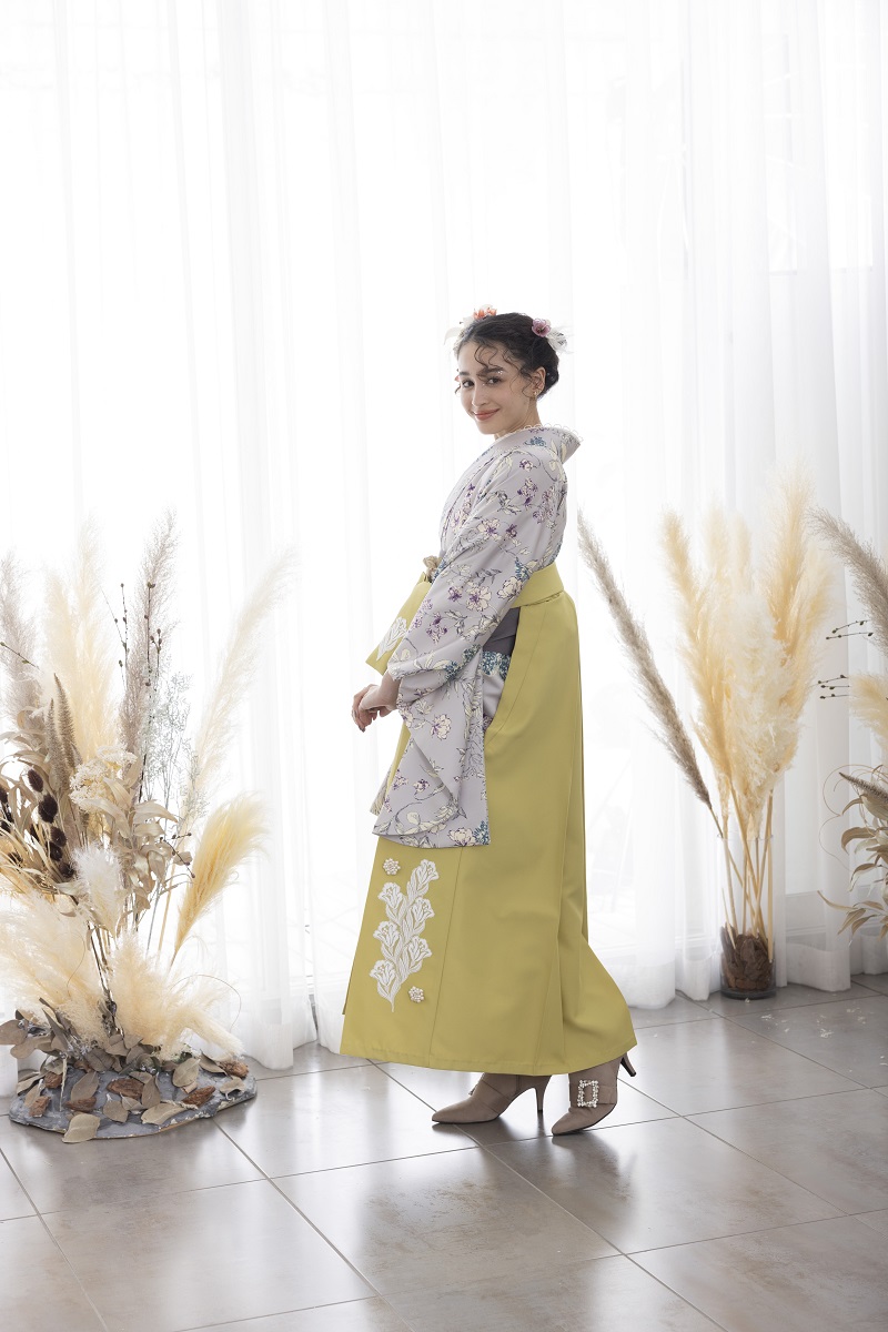 ﾗﾌｨﾈﾓｶ二尺袖/卒業袴　ライラック グレージュRM-141/RH-73【ｸﾞﾚｰｼﾞｭ/ｸﾞﾘｰﾝ】 - 画像 (5)