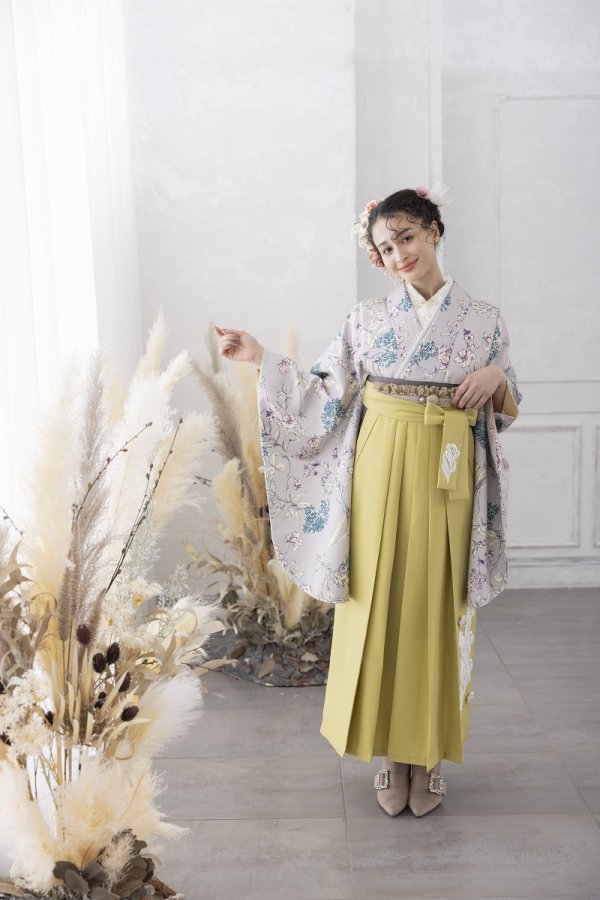 ラフィネモカ二尺袖/卒業袴 ライラック グレージュRM-141/RH-73【グレージュ/グリーン】 - 画像 (2)