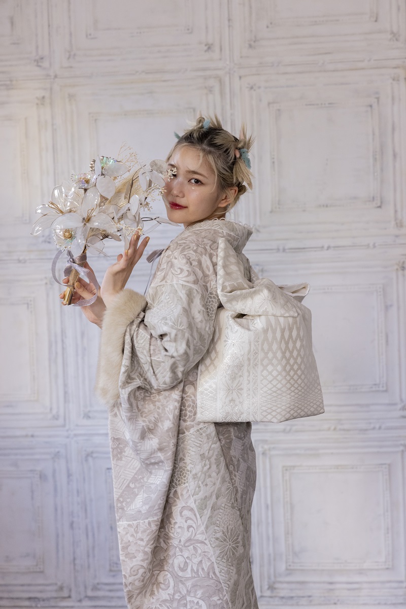 合繊振袖ラフィネモカ GF-61 -パッチワークファー-【グレー】 - 画像 (3)