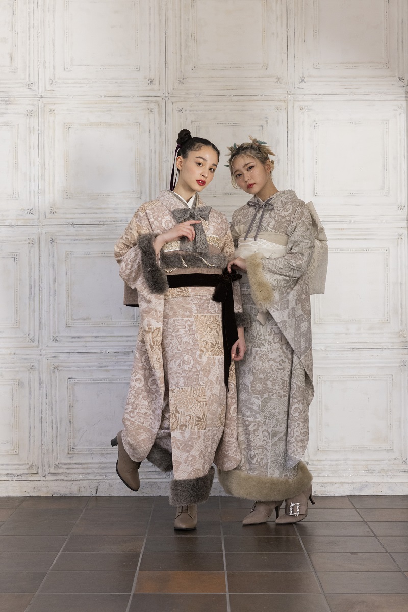 合繊振袖ラフィネモカ GF-61 -パッチワークファー-【グレー】 - 画像 (10)