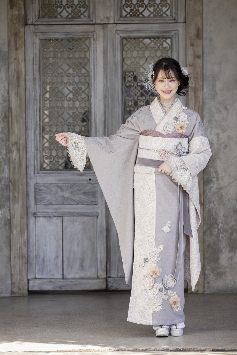 合繊振袖ラフィネモカ GF-51 -レース&ジャガード-