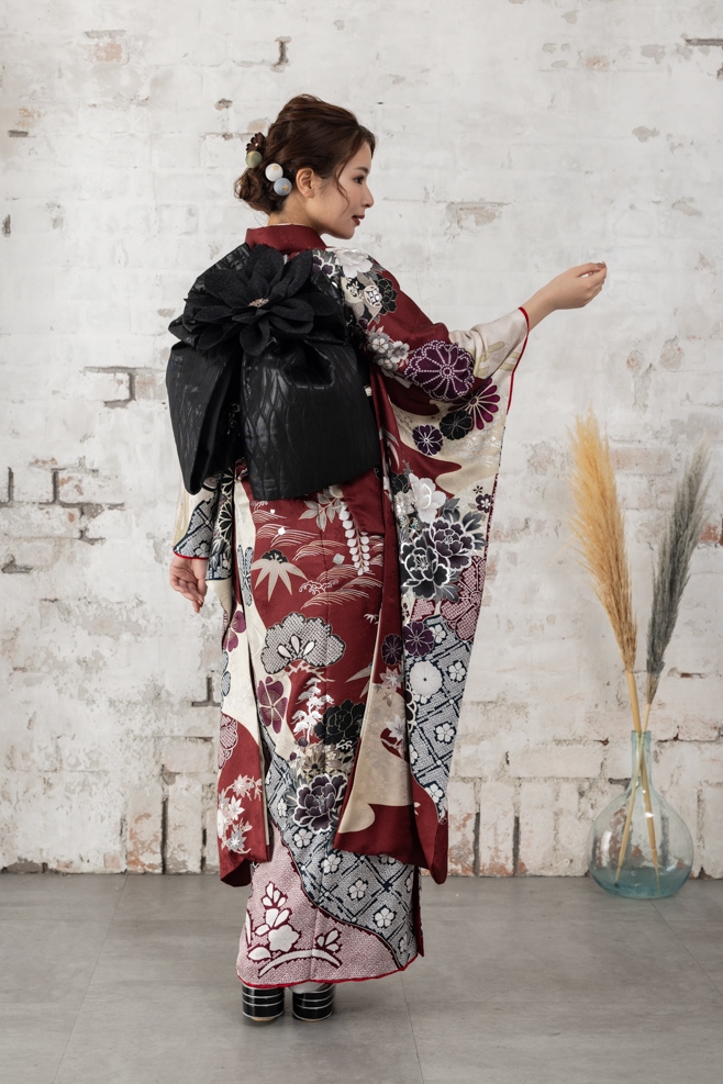 正絹振袖ラフィネモカ RF-23　-バーガンディー レッド- - 画像 (4)