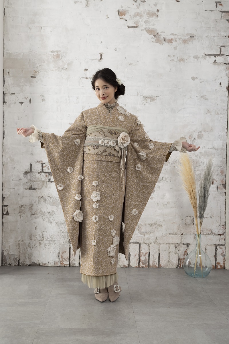 【ｱｳﾄﾚｯﾄ】合繊振袖ラフィネモカ GF-57 -フィオラ・ドール-