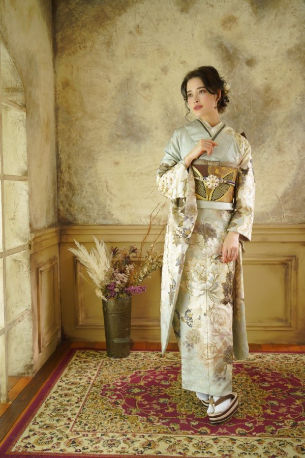 正絹振袖ラフィネモカ RF-14 -オパールグリーン-