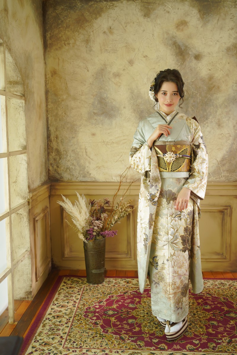 正絹振袖ラフィネモカ RF-14 -オパールグリーン- - 画像 (3)