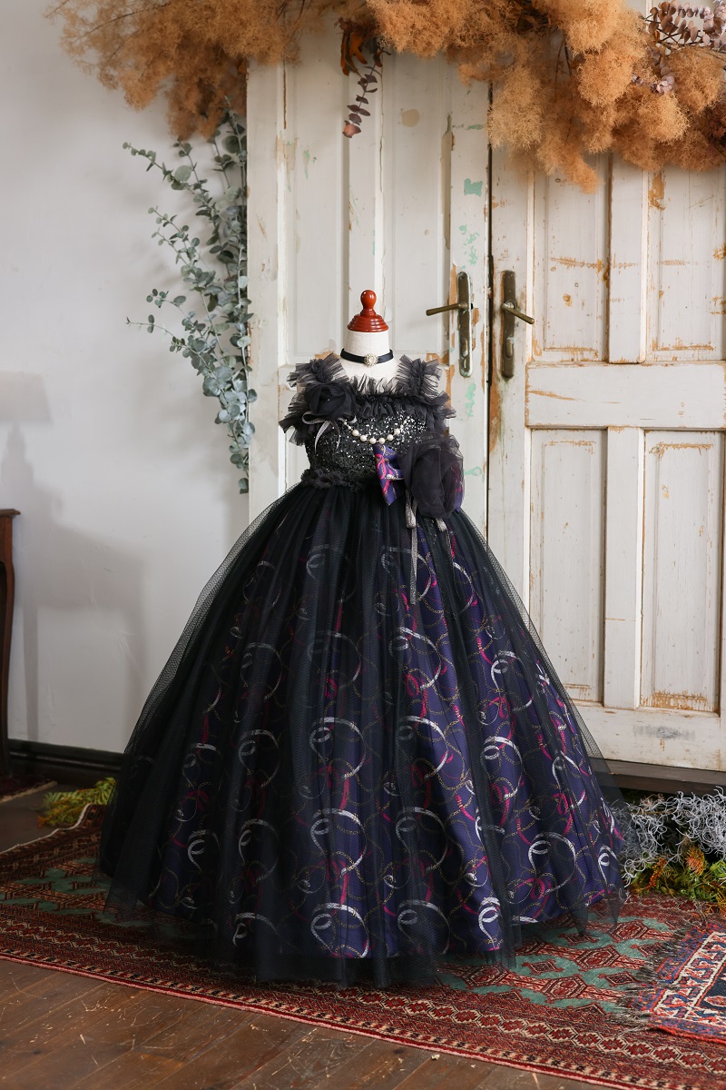 【現品120㎝】ロングドレスR-132 ネイビー