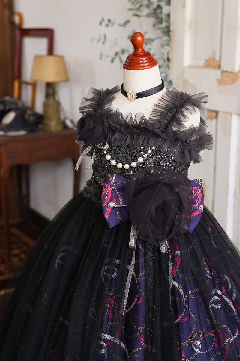 【現品120㎝】ロングドレスR-132　ネイビー - 画像 (3)