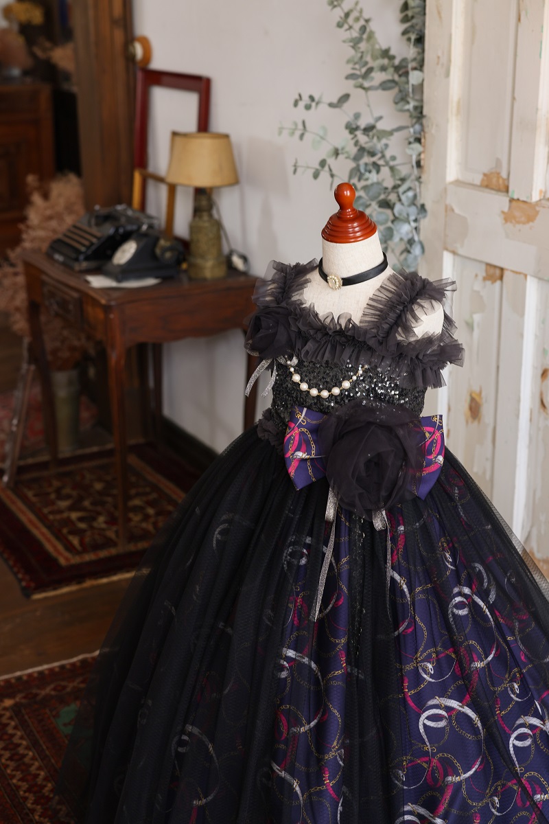 【現品120㎝】ロングドレスR-132　ネイビー - 画像 (4)