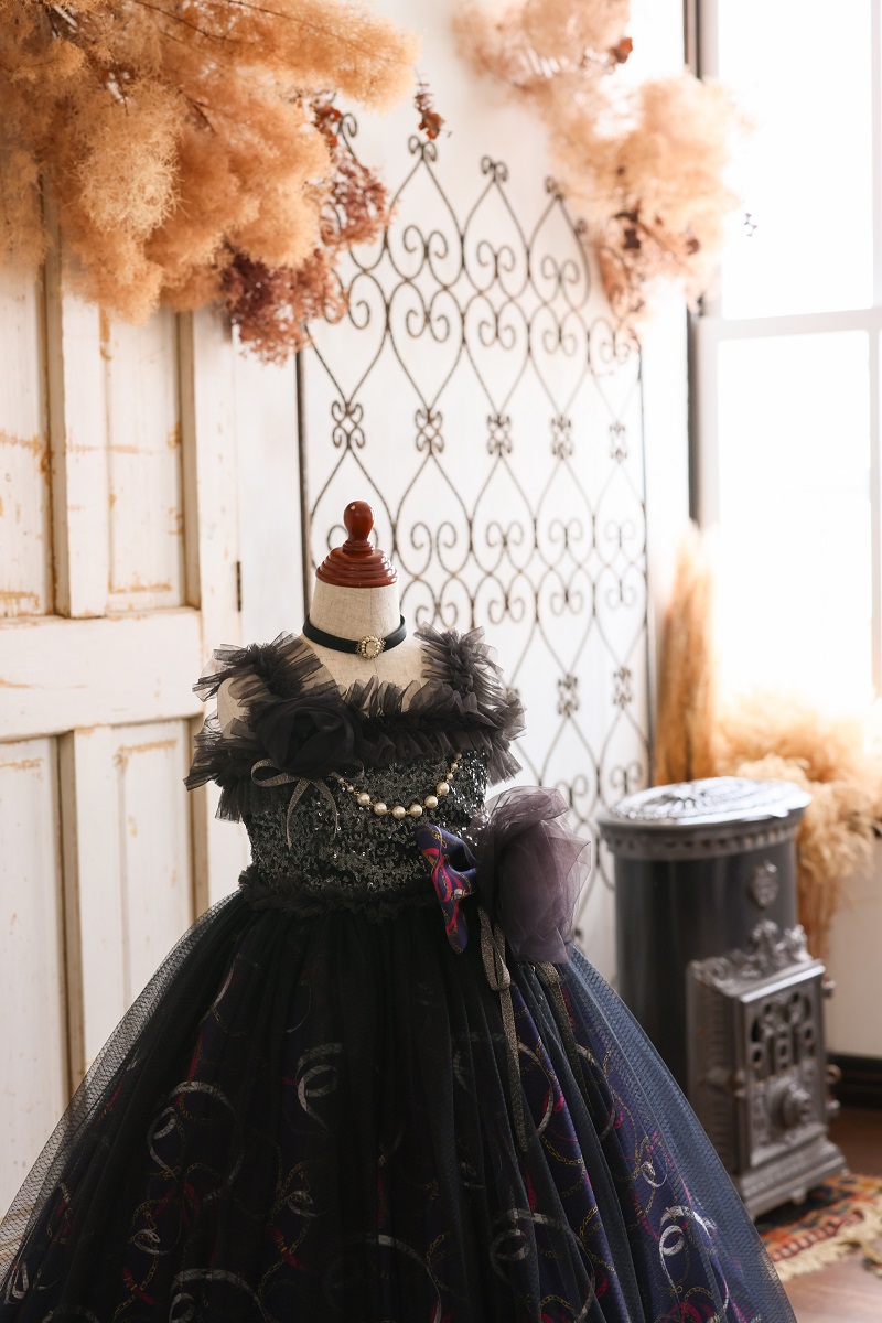 【現品120㎝】ロングドレスR-132　ネイビー - 画像 (5)