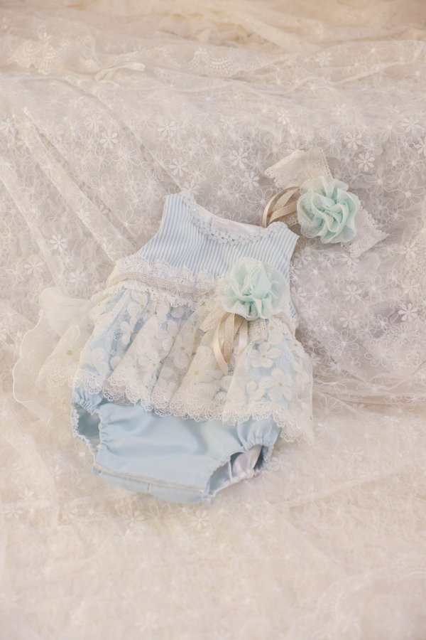 【現品70cm】ベビーロンパースドレスRB-839 ブルー - 画像 (2)