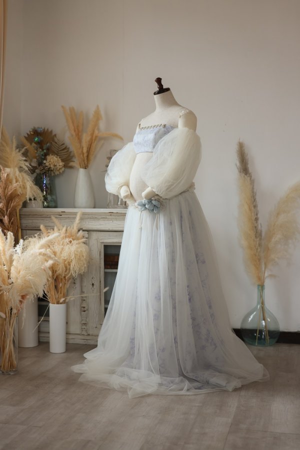 【現品】マタニティードレス R-2018 ブルー - 画像 (2)