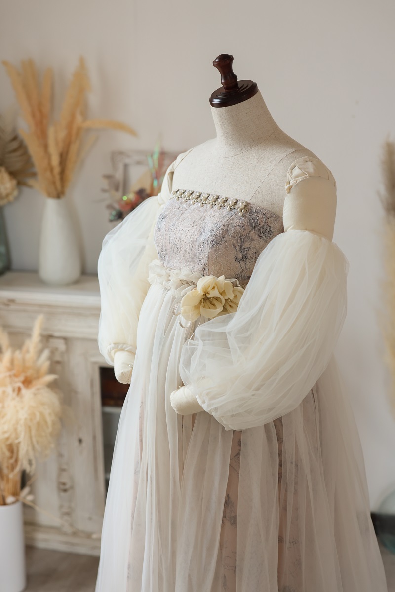 【現品】マタニティードレス R-2018 ベージュ - 画像 (5)