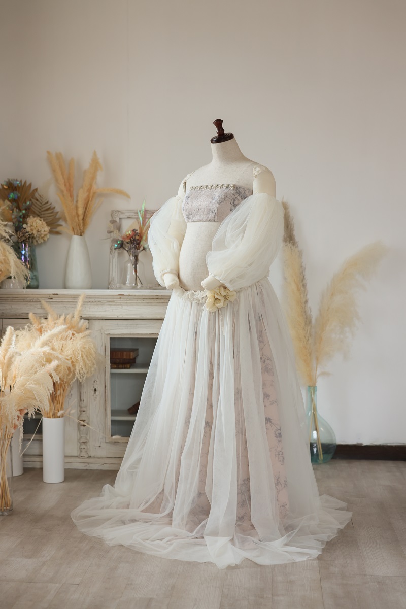 【現品】マタニティードレス R-2018 ベージュ - 画像 (2)