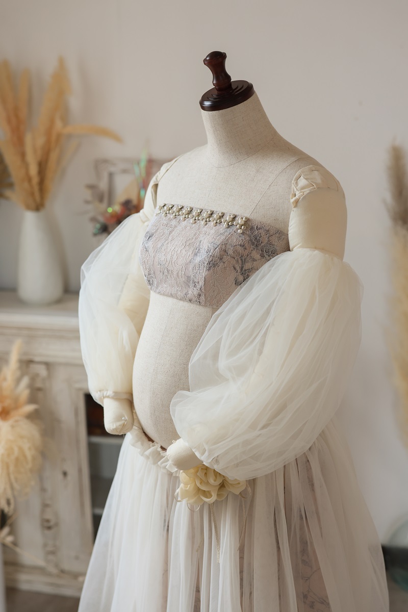 【現品】マタニティードレス R-2018 ベージュ - 画像 (4)