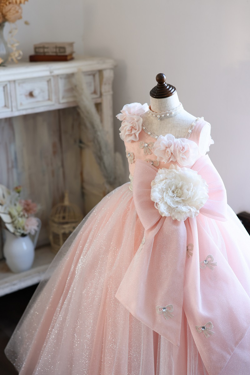 【現品120㎝】ロングドレスR-130 サーモンピンク - 画像 (3)