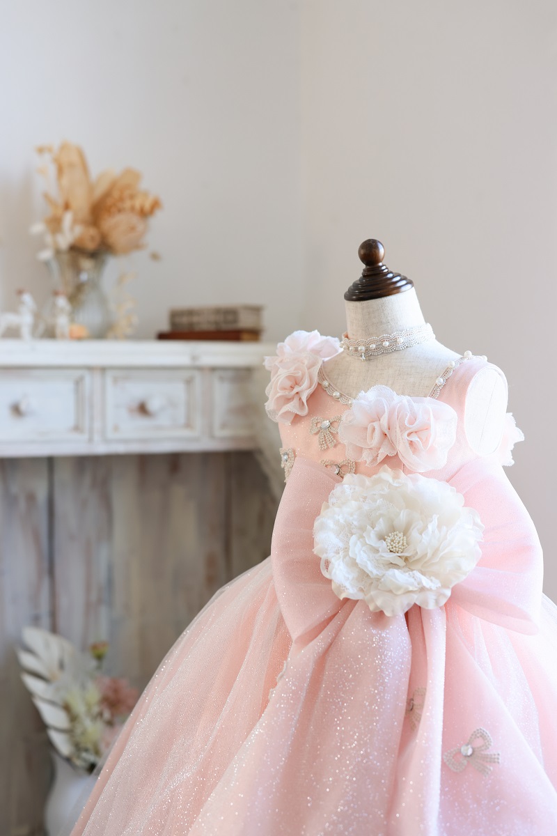 【現品120㎝】ロングドレスR-130 サーモンピンク - 画像 (6)