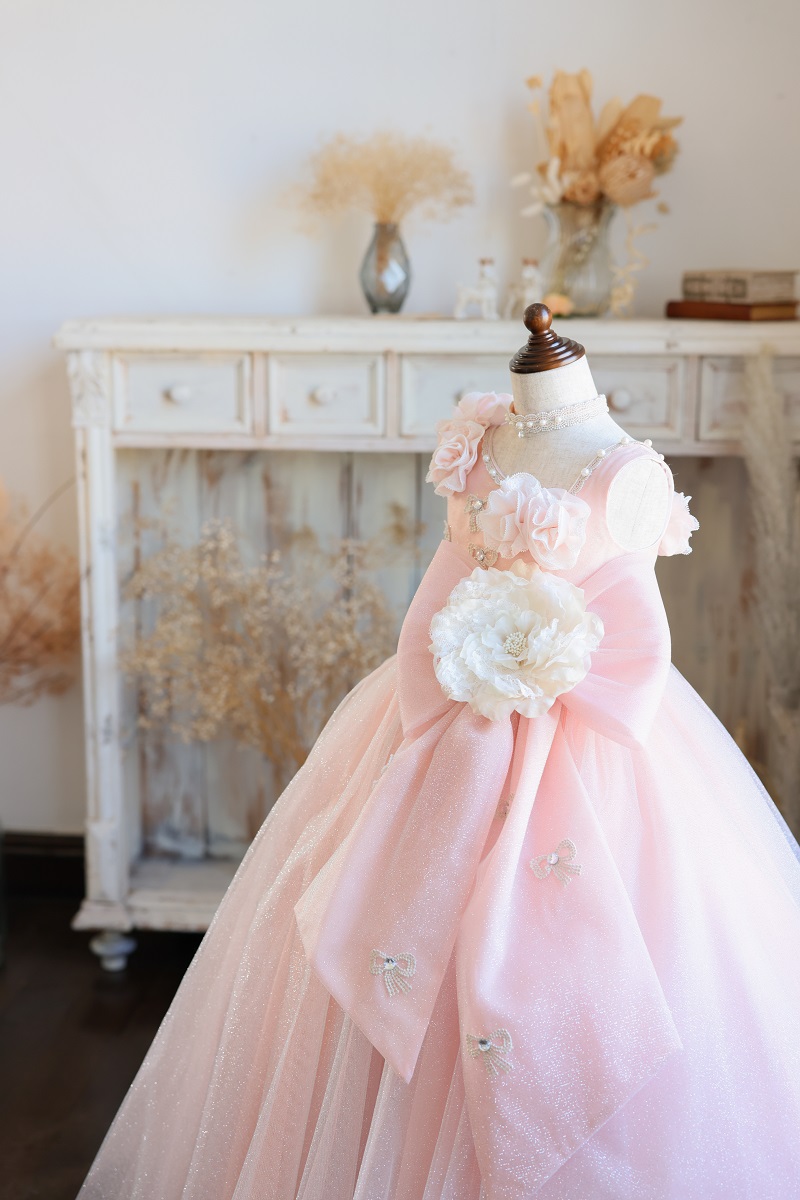 【現品120㎝】ロングドレスR-130 サーモンピンク - 画像 (4)