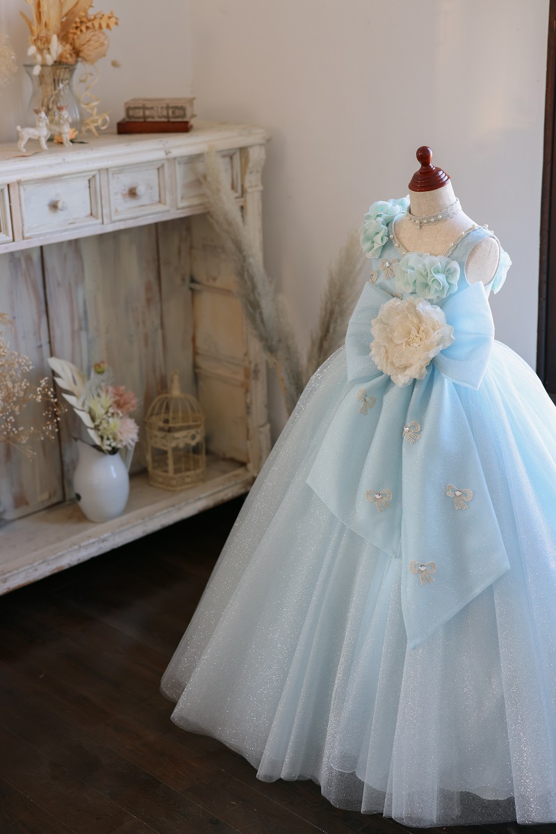 【現品120㎝】ロングドレスR-130 ブルー - 画像 (3)