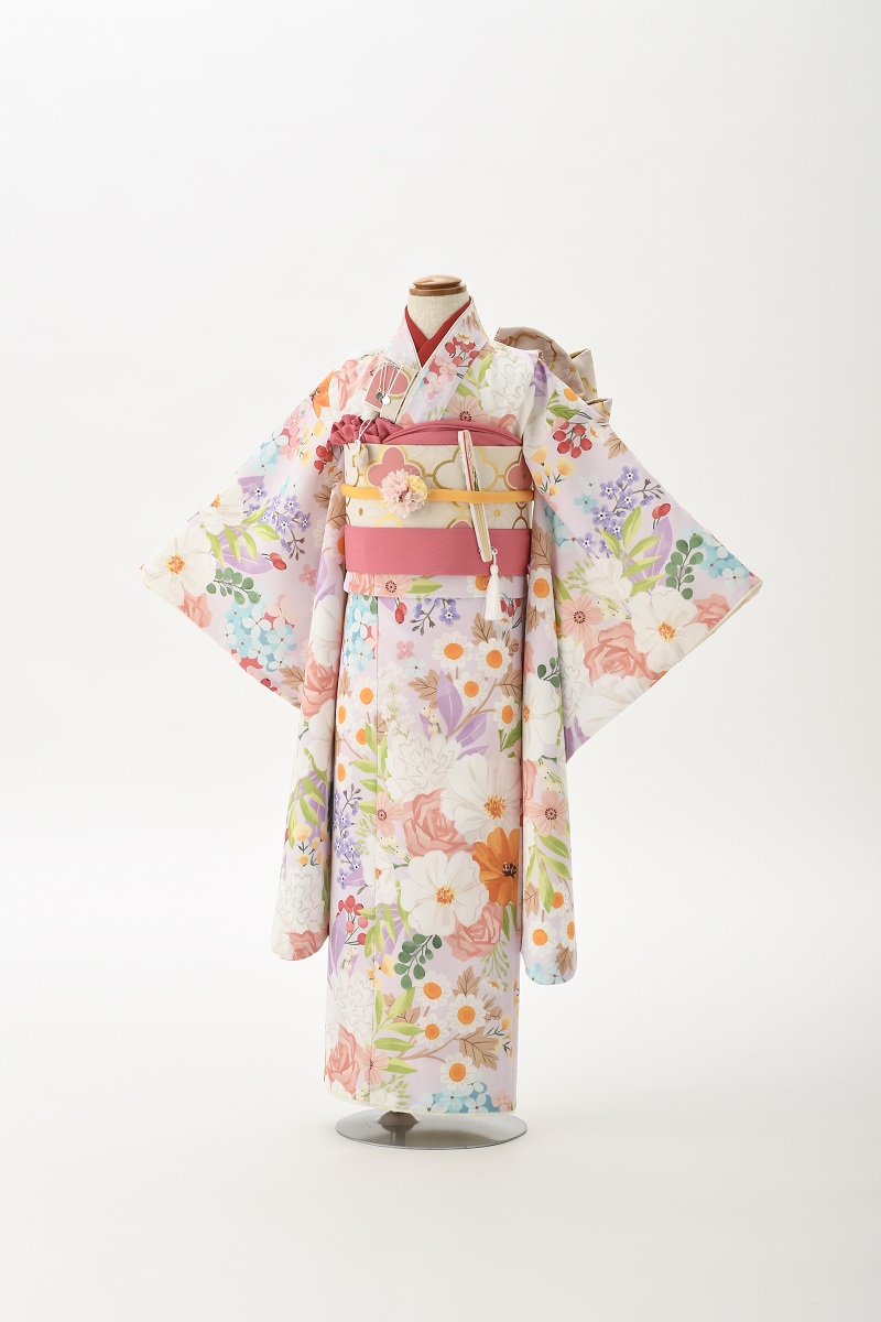 花わらべ7歳きもの WO-3カラフル【くすみ紫】