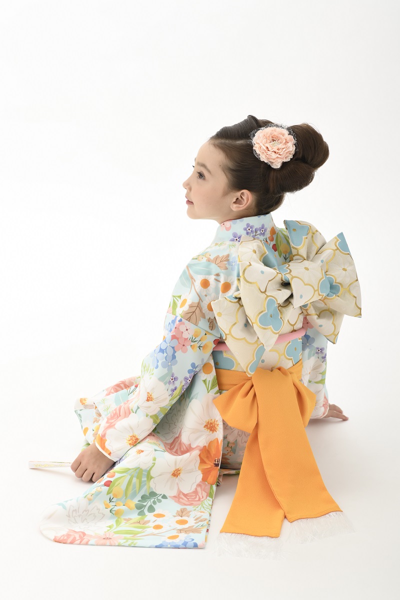 花わらべ7歳きもの WO-4カラフル【水色】 - 画像 (2)