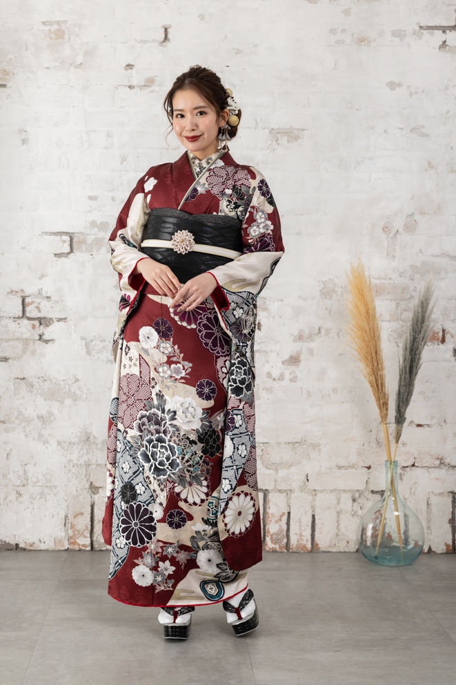 正絹振袖ラフィネモカ RF-23　-バーガンディー レッド- - 画像 (5)