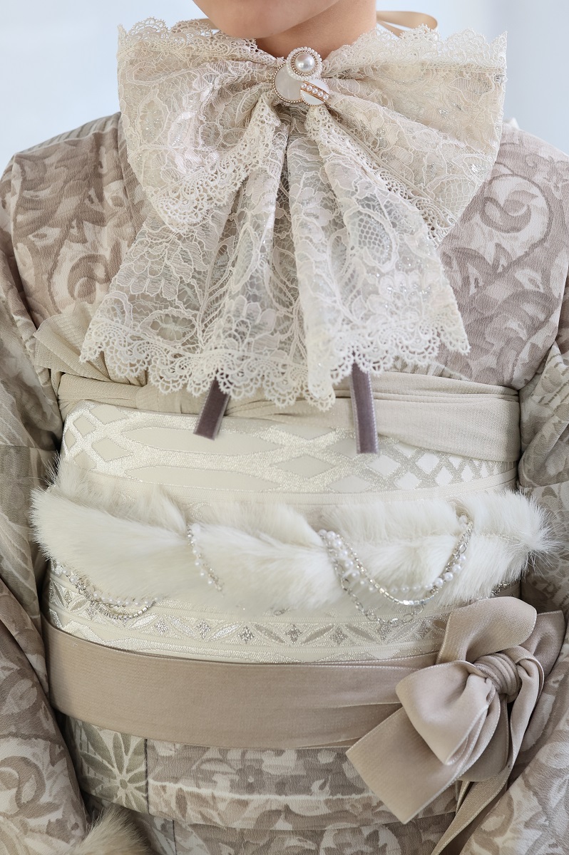 合繊振袖ラフィネモカ GF-61 -パッチワークファー-【グレー】 - 画像 (5)