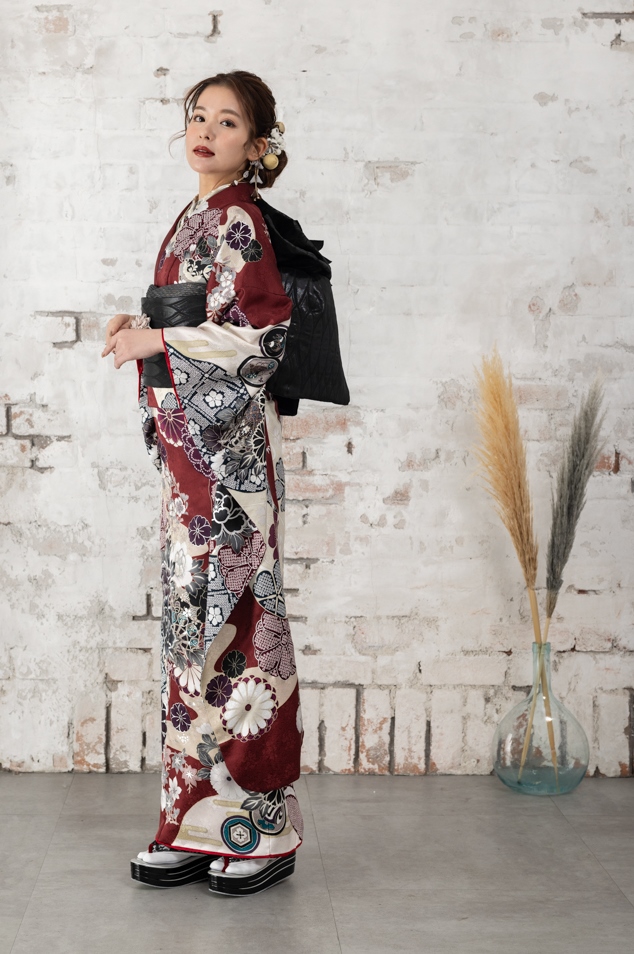 正絹振袖ラフィネモカ RF-23　-バーガンディー レッド- - 画像 (3)