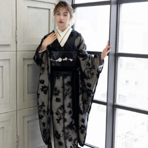 合繊振袖ラフィネモカ GF-76　レイヤード・シャンパンゴールド　(着物と上掛け羽織)