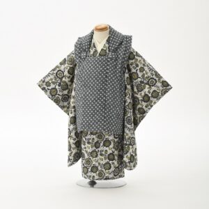 花わらべ3歳男児被布セット　DN-C木版画【うす茶×濃ｸﾞﾘｰﾝ】　