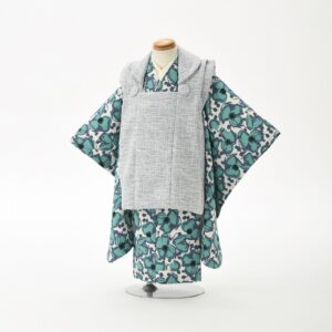 花わらべ3歳男児被布セット　DN-Dポピー【ｴﾒﾗﾙﾄﾞｸﾞﾘｰﾝ×ｸﾞﾚｰ】　