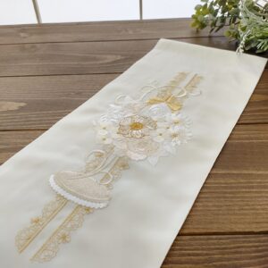 ししゅう半衿【ﾎﾟﾘ合繊】シルエリー2023フラワーブーケc -白金