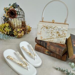 合皮草履バッグset現品　RKB-23aグレー小花