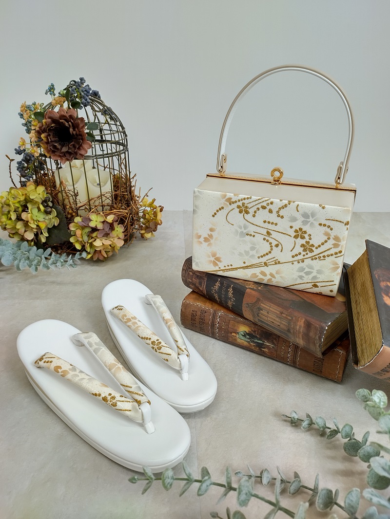 合皮草履バッグset現品 RKB-23aグレー小花