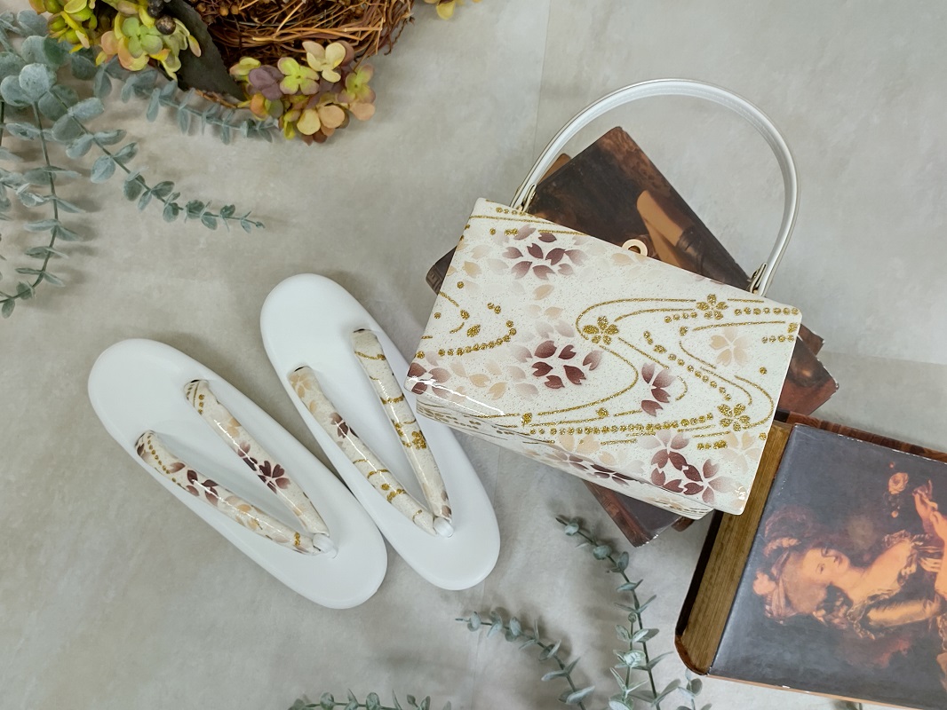 合皮草履バッグset現品 RKB-23bむらさき小花