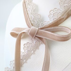 リボンレース半衿【ﾎﾟﾘ合繊】ｂ35　-ﾋﾟﾝｸﾍﾞｰｼﾞｭﾘﾎﾞﾝ-ｹﾐｶﾙﾚｰｽ