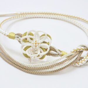 振袖帯〆組みひも　RMO0524花　飾り付　白金