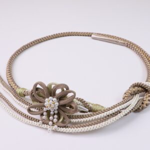 振袖帯〆組みひも　RMO0724-a花　飾り付　-モカ-