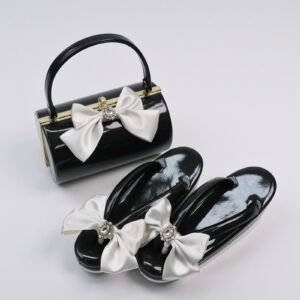 【ﾗﾌｨﾈｵﾘｼﾞﾅﾙ】RZE-25b【国産】リボン三段草履バッグセット　黒