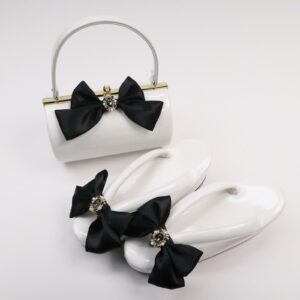 【ラフィネオリジナル】RZE-25a【国産】リボン三段草履バッグセット 白