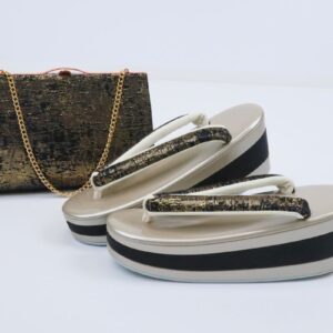 3段金ラメ草履&チェーンバッグセット【Lサイズのみ】振袖用　RM024-10c