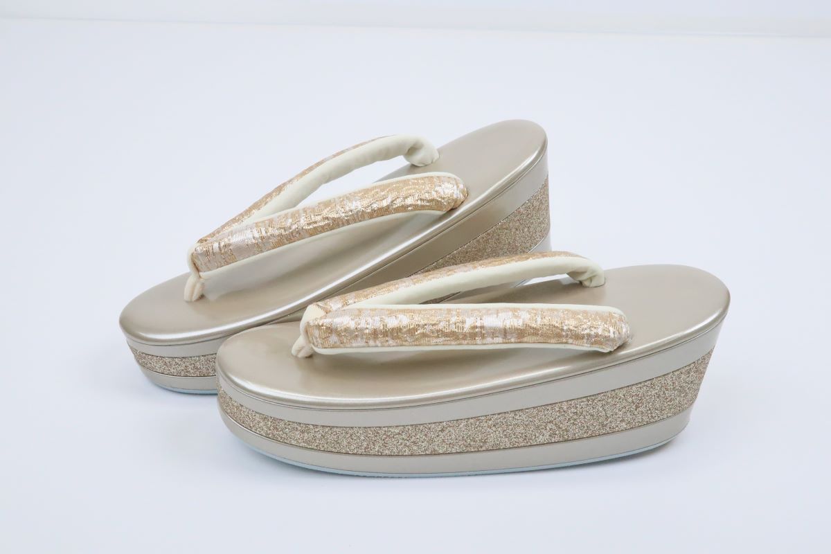 3段金ラメ草履&チェーンバッグセット【Lサイズのみ】振袖用 RM024-10a - 画像 (7)