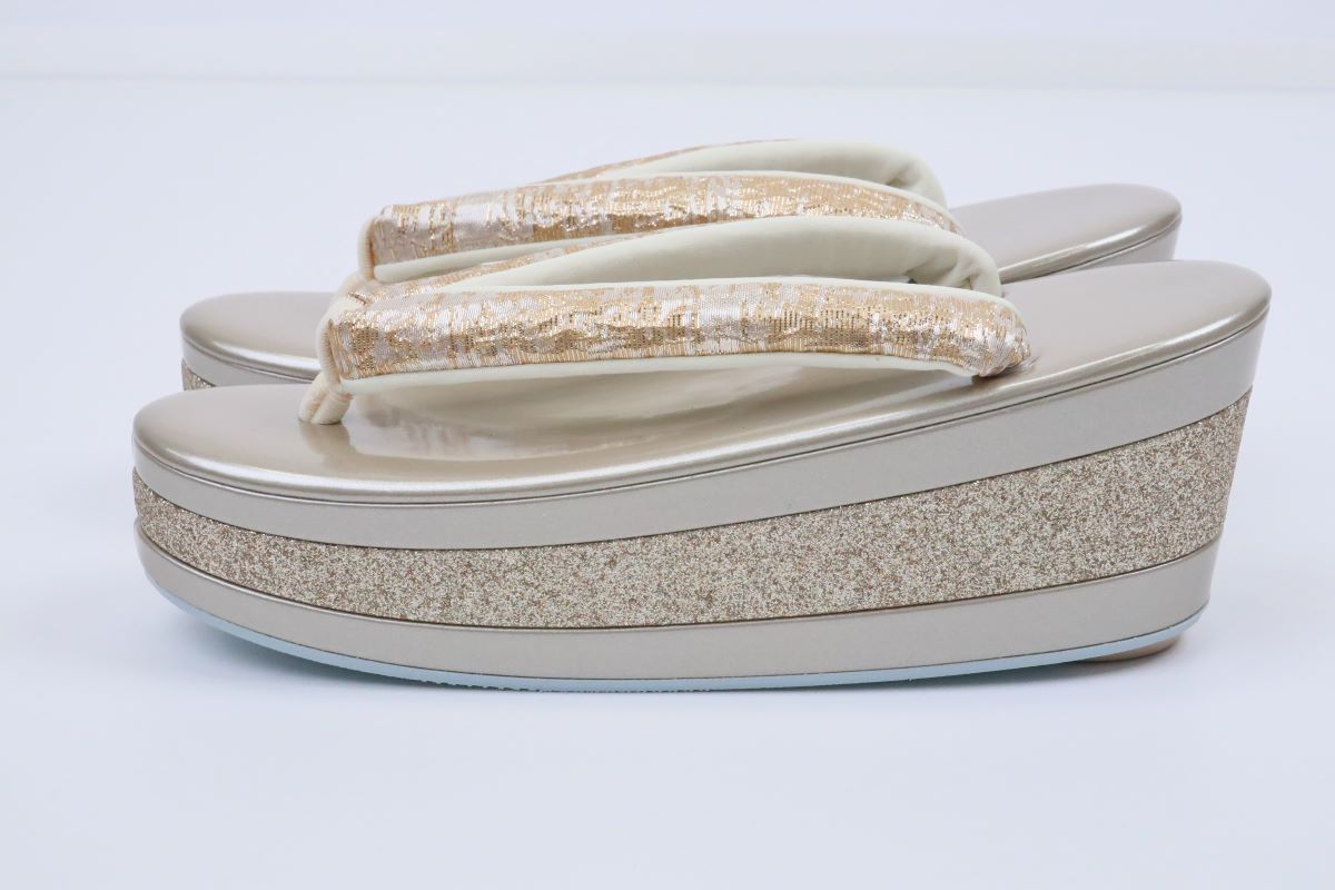 3段金ラメ草履&チェーンバッグセット【Lサイズのみ】振袖用 RM024-10a - 画像 (6)