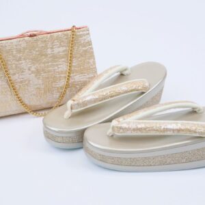 3段金ラメ草履&チェーンバッグセット【Lサイズのみ】振袖用　RM024-10a