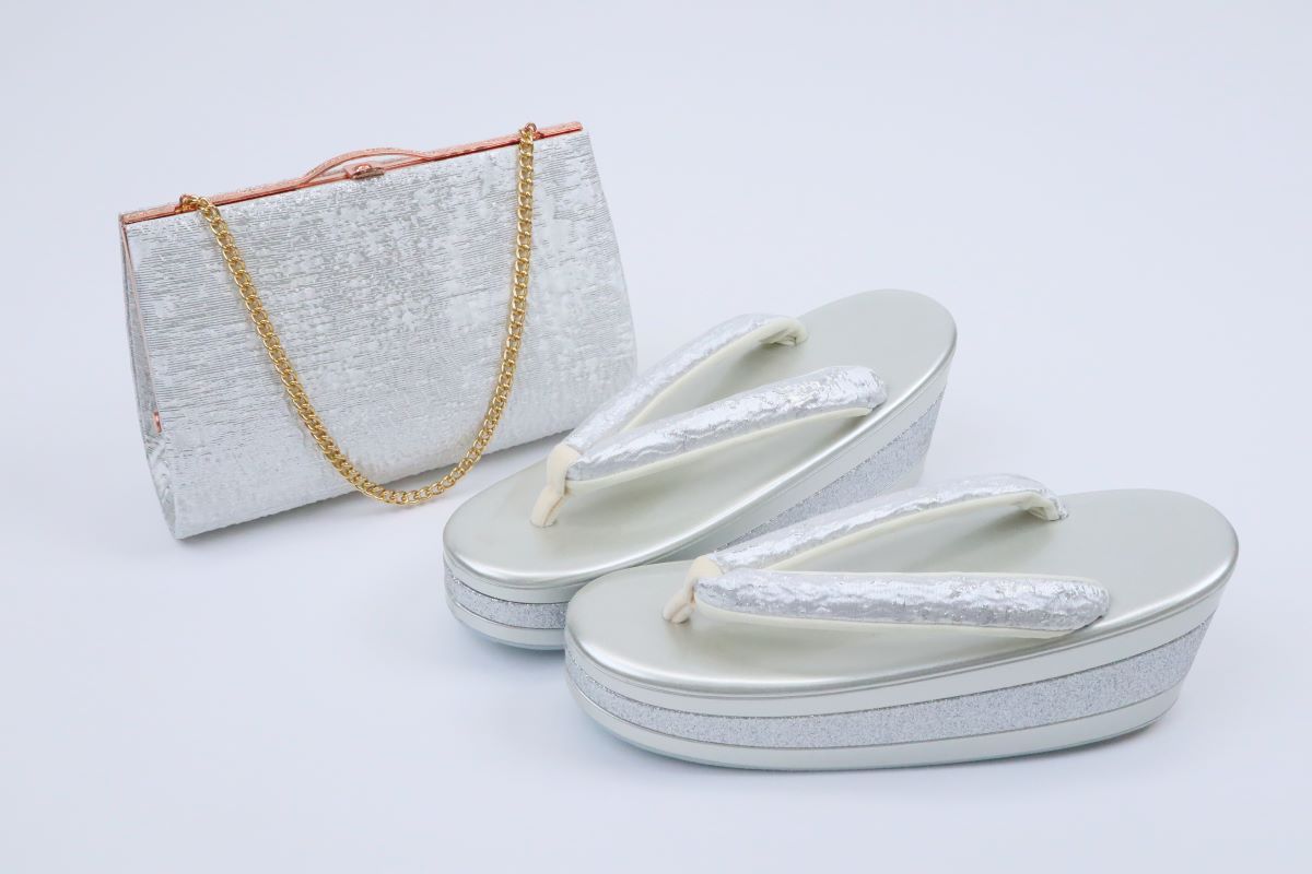 3段金ラメ草履&チェーンバッグセット【Lサイズのみ】振袖用 RM024-10b