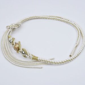 帯〆組みひも　銀パールトンボ玉　KOJ-2410g　白×ゴールド