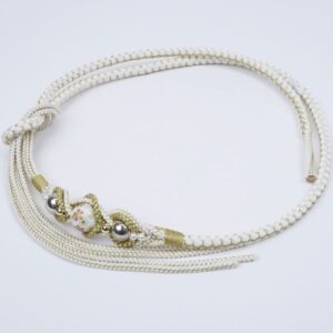 帯〆組みひも　銀パールトンボ玉　KOJ-2410h　白×ゴールド