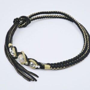 帯〆組みひも　銀パールすりガラストンボ玉　KOJ-2410i　黒色