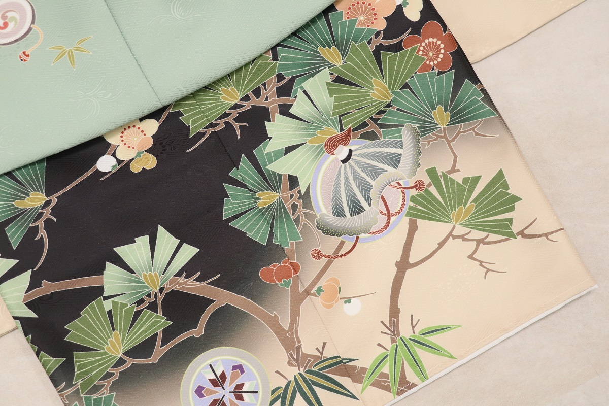 【受注品】 3歳男児被布アンサンブル 陽気な天使No.5「扇」【黒×緑】 - 画像 (8)